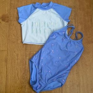 “Unicorns are Real” baby blue swimsuit